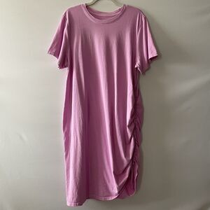 Universal Thread Pink Cotton Midi T-Shirt Dress Ruched Detail Size XXL